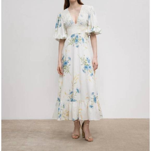 Bytimo | Dresses | New Bytimo Linen Ruffle Maxi Dress In Blue Straw |  Poshmark
